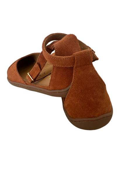 Brązowe baleriny rude skóra barefoot pasek płaska podeszwa Comfy 320
