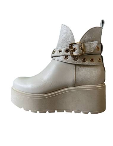 Botki damskie beżowe ecru platforma skórzane...