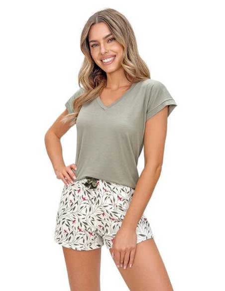 Piżama damska zielona krótki rękaw i spodenki wiskoza Donna Melisa Short