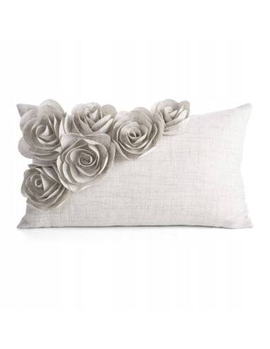 Poszewka beżowa krem jasna dekoracyjna róże 3D...