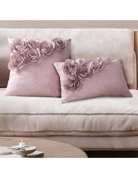 Poszewka różowa jasna pink dekoracyjna róże 3D Eurofirany Flores 7