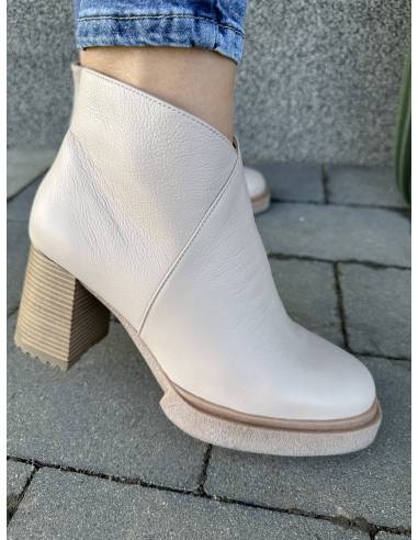 Botki beż nude obcas ocieplane nowość skóra...