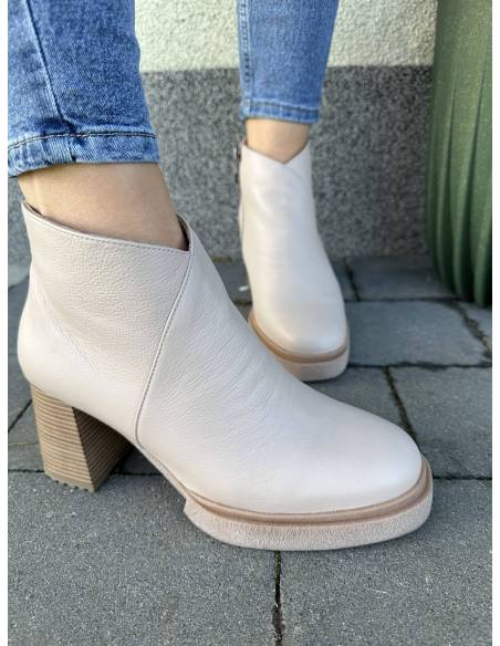 Botki beż nude obcas ocieplane nowość skóra naturalna wygodne Lamanti 1015