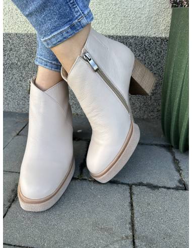 Botki beż nude obcas ocieplane nowość skóra...