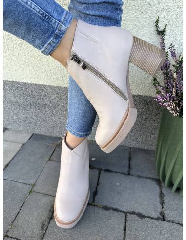 Botki beż nude obcas ocieplane nowość skóra...