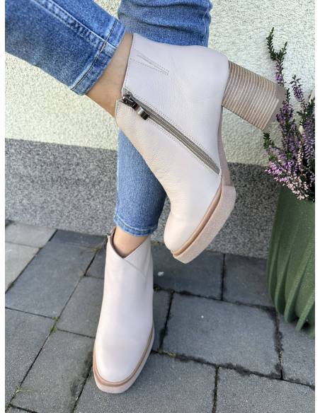 Botki beż nude obcas ocieplane nowość skóra naturalna wygodne Lamanti 1015