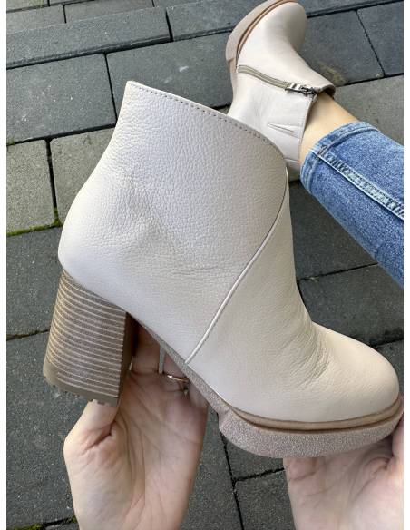 Botki beż nude obcas ocieplane nowość skóra naturalna wygodne Lamanti 1015