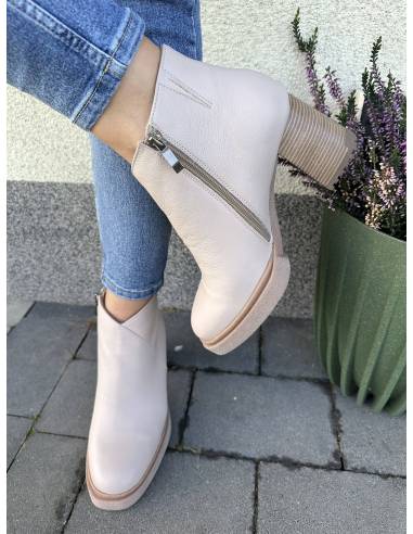 Botki beż nude obcas ocieplane nowość skóra...