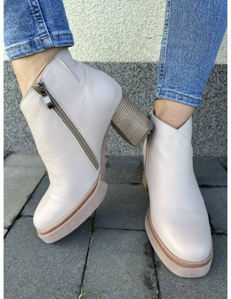 Botki beż nude obcas ocieplane nowość skóra naturalna wygodne Lamanti 1015