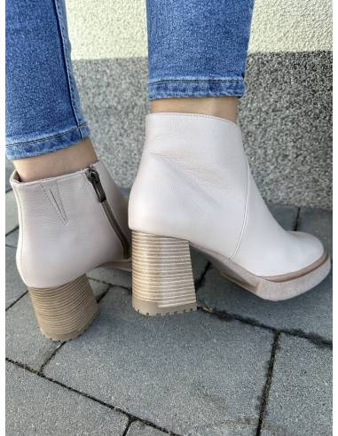 Botki beż nude obcas ocieplane nowość skóra...